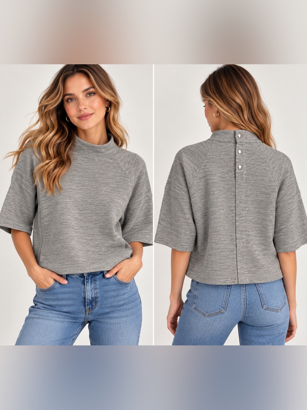 Club Monaco Snap-Back Top Gray Short Sleeve
